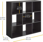 Whitmor 9 Cube Bookcase, 3 Tier Stackable MDF Bookself, Open Storage Display Organizer, Storage Cabinet for Living Room, Bedroom, Home, Office, 35.1" L x 11.7" W x 35.88" H, Black