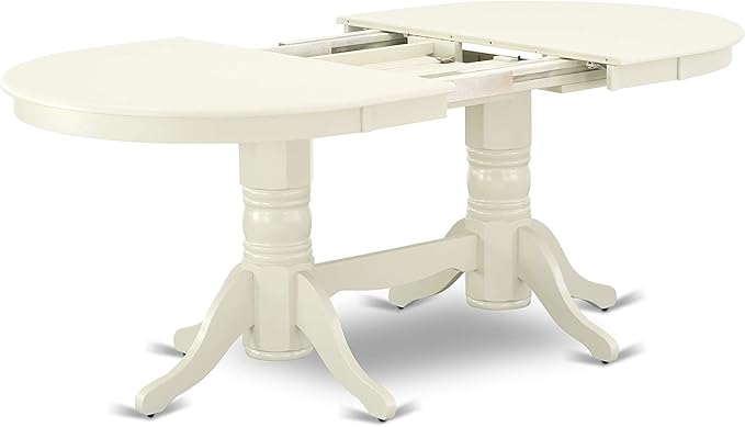East West Furniture VAKE5-LWH-W 5 Piece Kitchen Table Set for 4 Includes an Oval Dining Room Table with Butterfly Leaf and 4 Solid Wood Seat Chairs, 40x76 Inch, Linen White