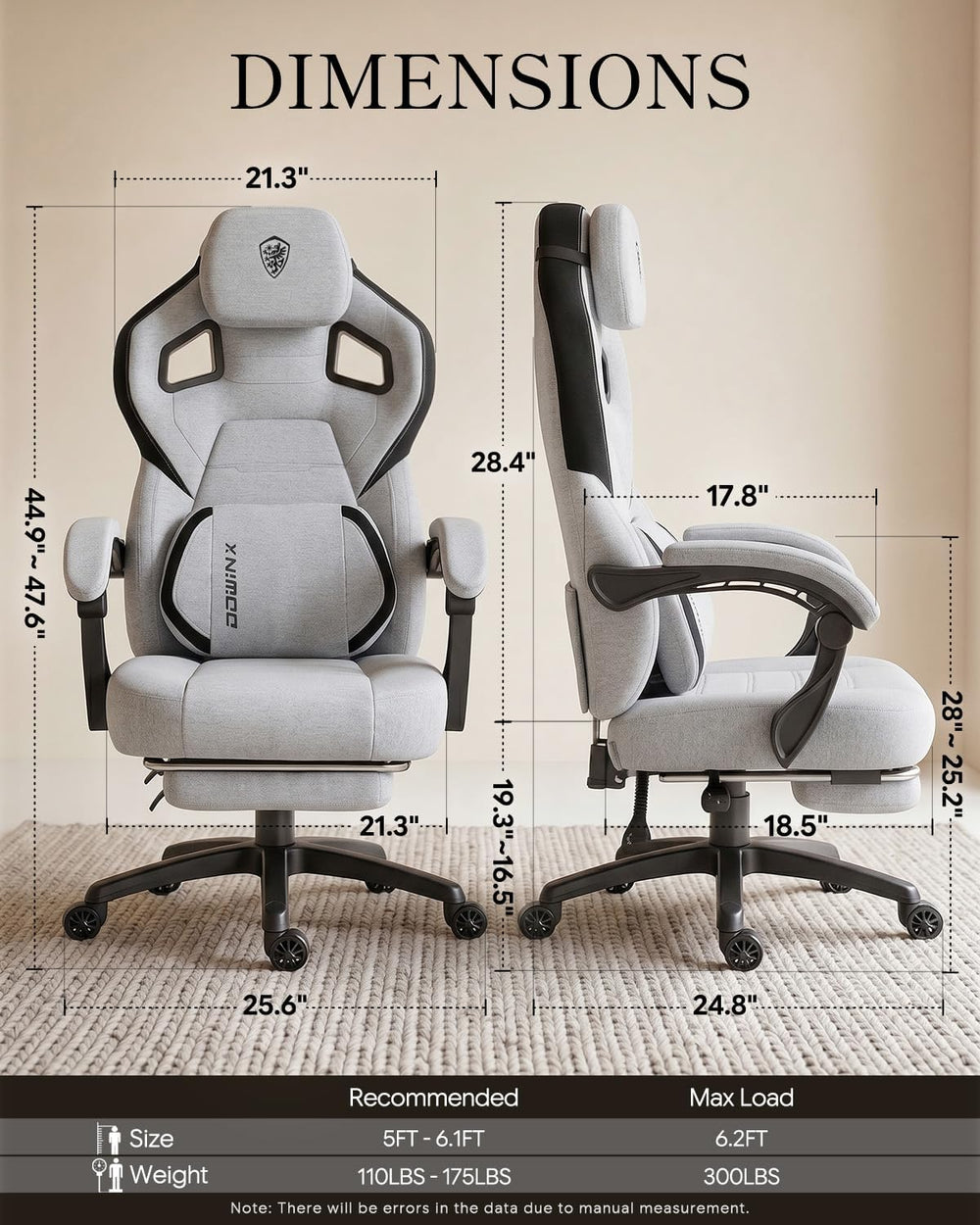 Dowinx Big and Tall Gaming Chair with Footrest, Gray | Breathable woven fabri...
