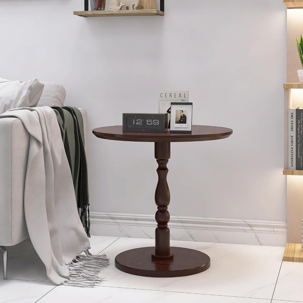Round Side Table with Pedestal Base, 23.22" Wooden End Table, Coffee Tab...
