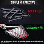 ALOANES 52-Slot Metal Wrench Organizer, Heavy Duty Tool Tray for Tool Box, Fit SAE & Metric Wrench Storage, 4 Pack Wrenches Holders(Black)