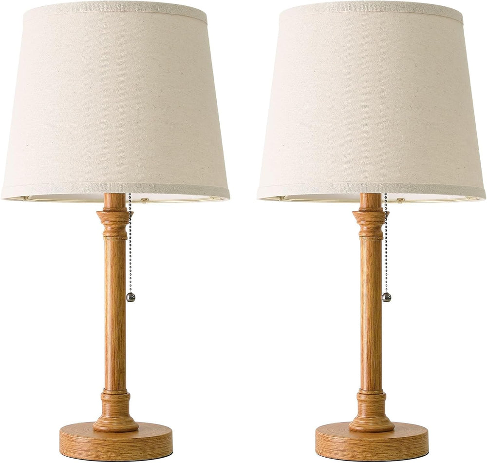 Oneach 19.5" Wood Grain Rustic Table Lamps Set of 2 for Living Room Bedroom