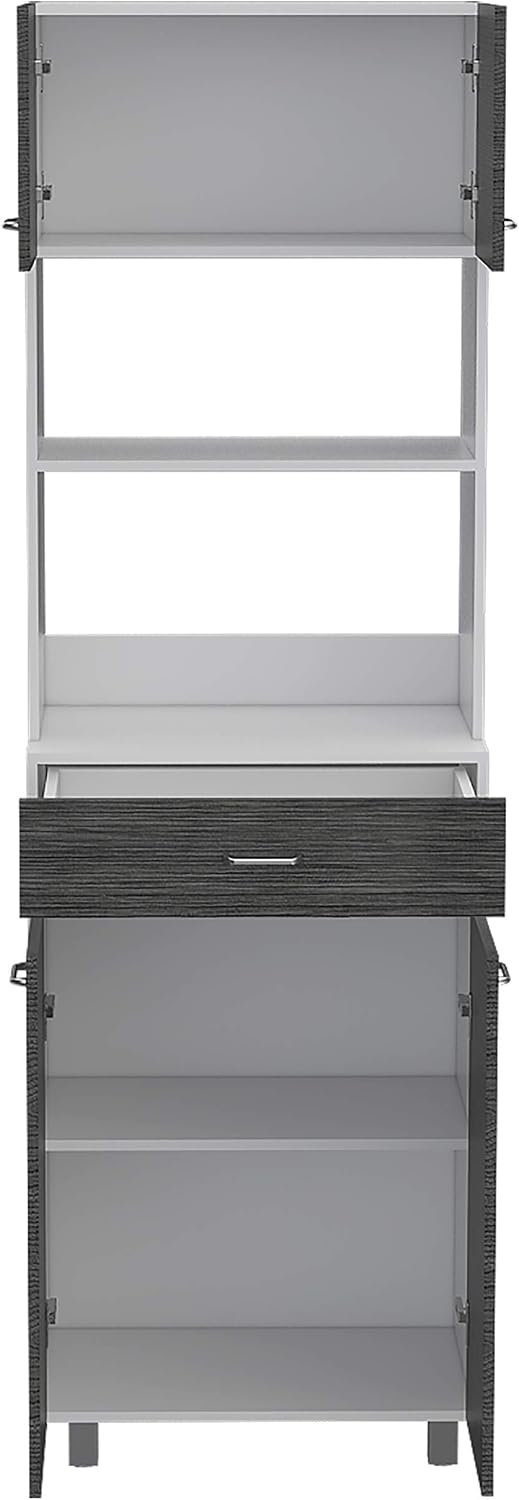 FM FURNITURE Auburn Microwave Pantry with 2 Cabinets, 2 Open Shelves, and Dra...