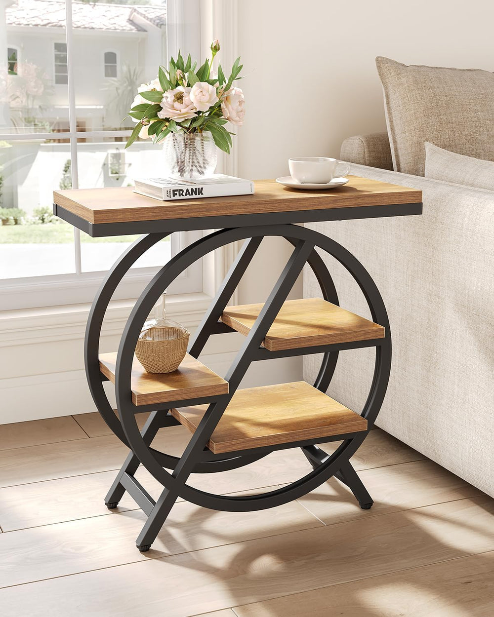 End Table, Narrow Side Table with 4-Tier Large Storage Space, Modern Bedside ...