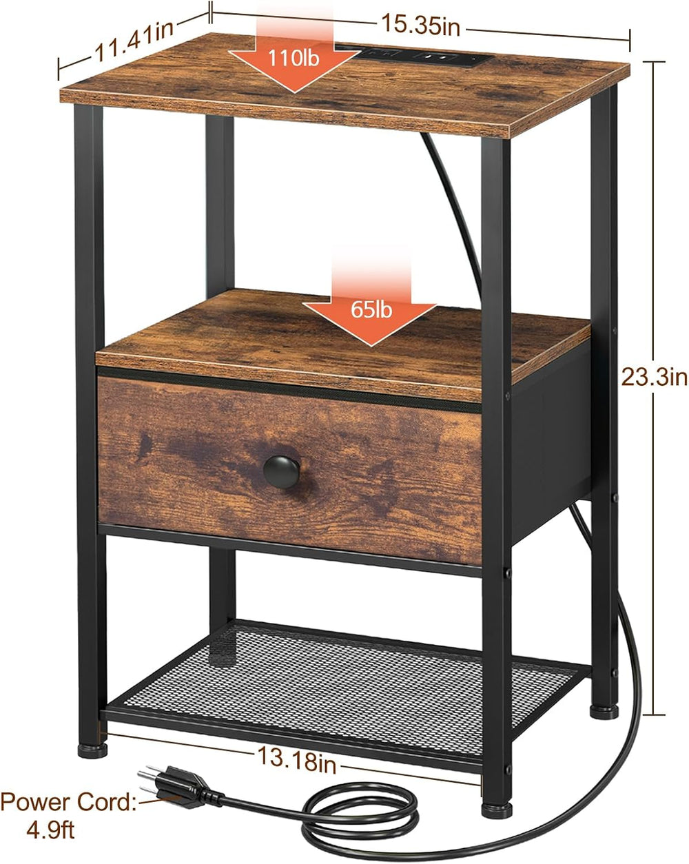 LOAKEKEL Nightstands Set of 2 with Charging Station, Side Tables Bedroom | Ni...