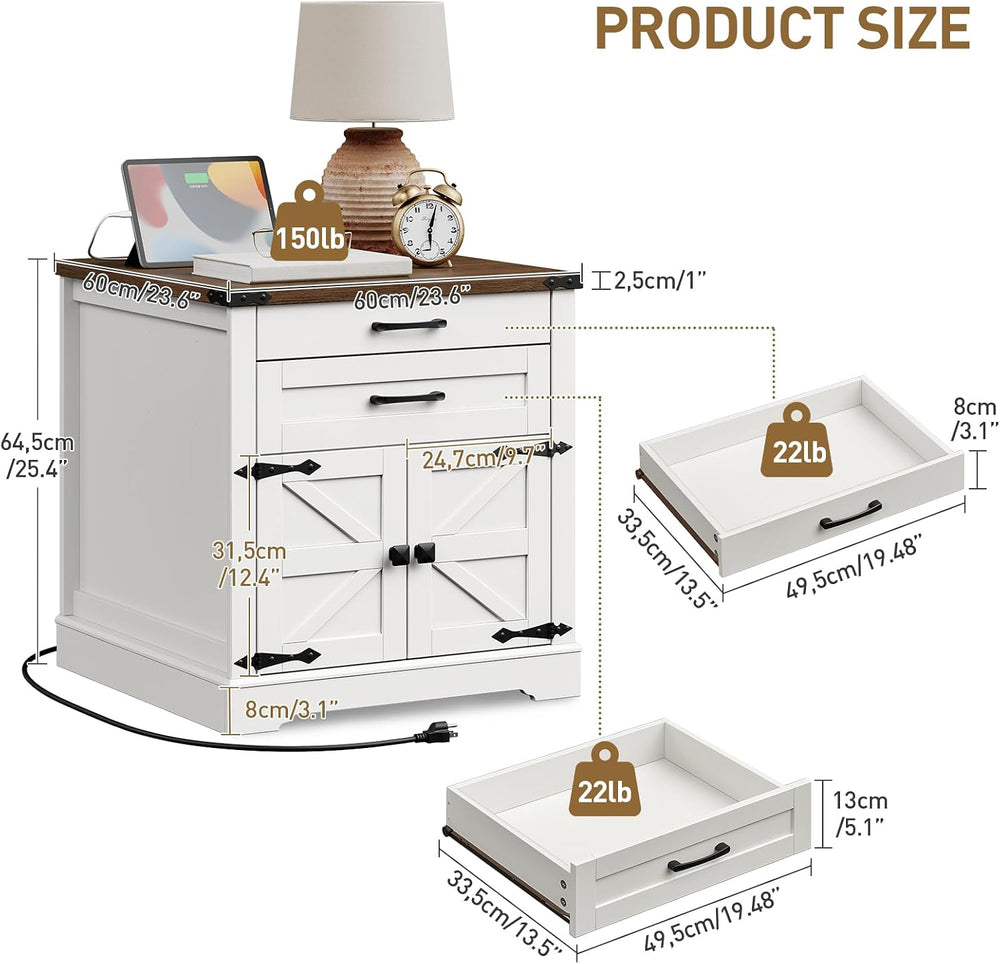 RALGEND Farmhouse End Table with Charging Station, 24'' Sofa Side Tab...