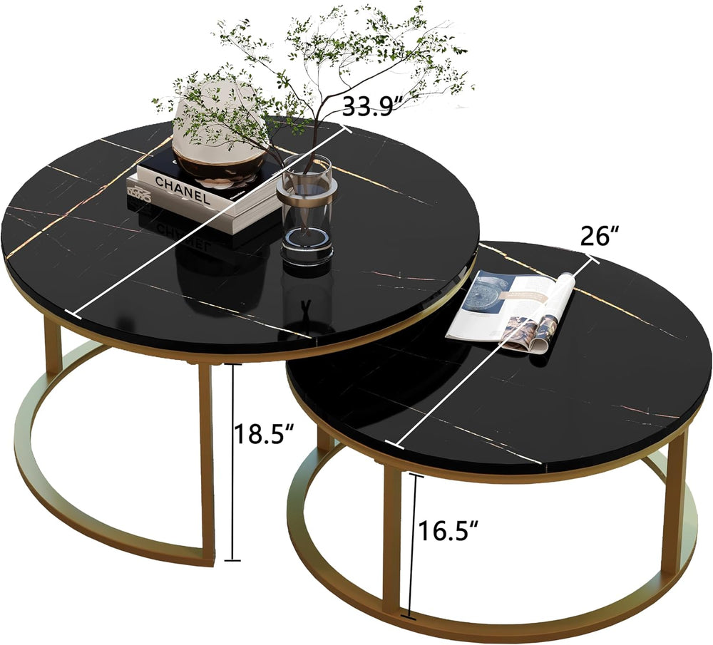 WiberWi Round Coffee Table Nesting Tables Set of 2, Large: Ø 34.0", Smal...
