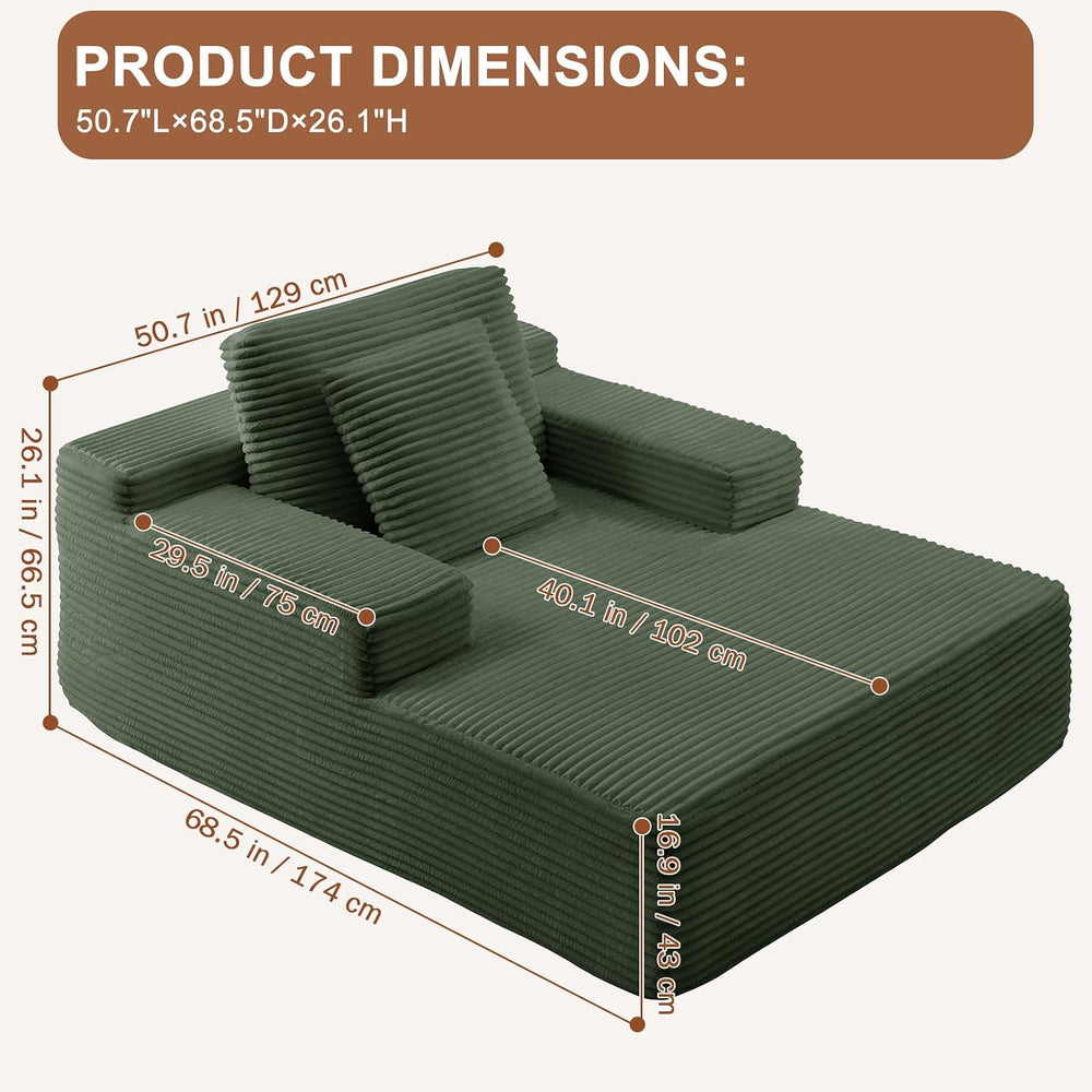 68.5 Inch Oversized Indoor Chaise Lounge, Green | Floor Lounge Chair, Corduro...