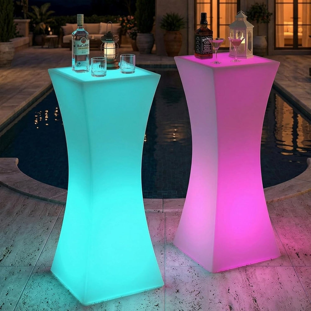 42" H LED Bar Table with Remote Controls, Rechargable Light Up Cocktail ...