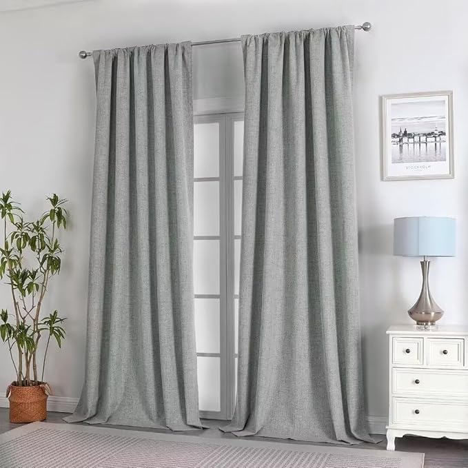 Joydeco Natural Linen Curtains 120 inch Length 2 Panels Set Burg 100% Blackout Patio Door Curtain Room Darkening Sliding Door Curtains Thermal Insulated Back tab Rod Pocket(105x120 inch, Sage Green)