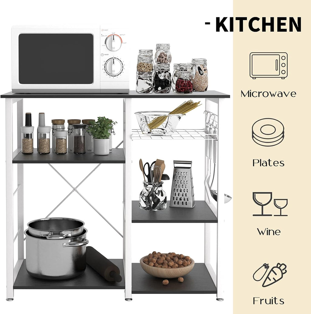 sogesfurniture 3-Tier Kitchen Baker's Rack Utility Shelf Microwave Stand with Storage and Drawer Storage Cart Workstation Shelf,Black BHUS-W5S-BK
