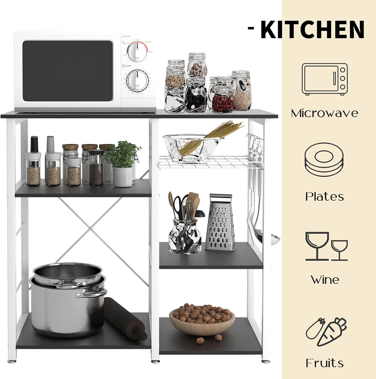sogesfurniture 3-Tier Kitchen Baker's Rack Utility Shelf Microwave Stand with Storage and Drawer Storage Cart Workstation Shelf,Black BHUS-W5S-BK