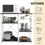 Kitchen Baker's Rack 3-Tier Microwave Oven Stand Kitchen Utility Storage Shelf with Hooks Multifunctional Workstation for Kitchen, Living Room and Corridor（Black