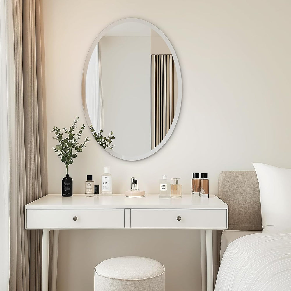 USHOWER Bathroom Mirror for Over Sink, 20x28 Inch Oval Frameless Mirror