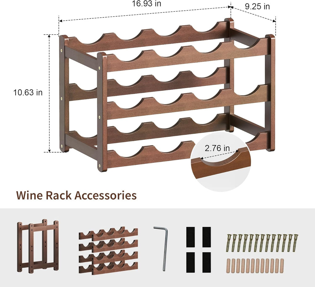 Wine Rack Bamboo Wine Racks Countertop,Sturdy Wine Rack for Inside Cabinet & Freestanding Floor,2 Set of 3-Tier 12 Bottles Racks for Kitchen,Cabinets,Home Bar,Wine Storage Racks(3-Tiers)