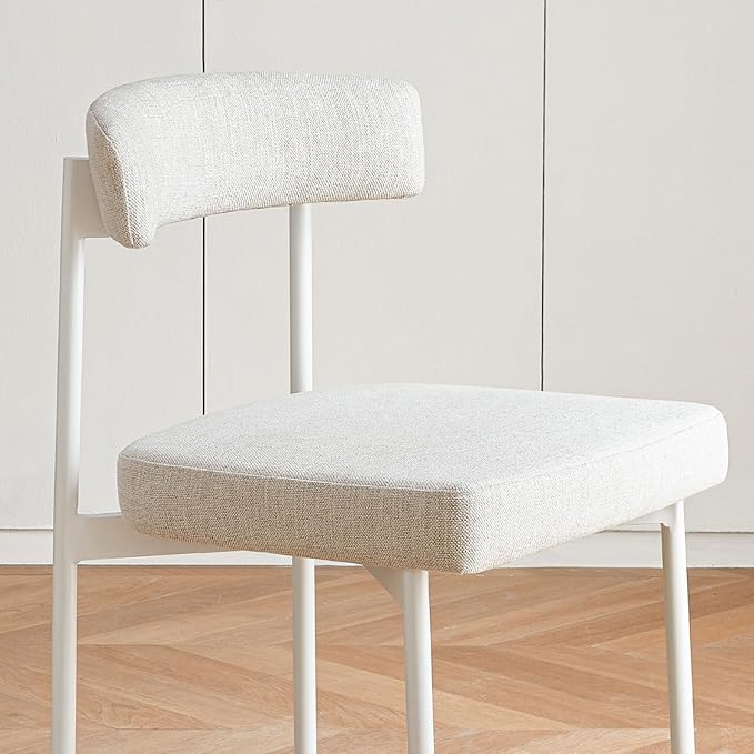 Beige Fabric Dining Chairs Set of 2, Armless Upholstered Kitchen Chair,Modern Dining Room Chair with Curved Backrest