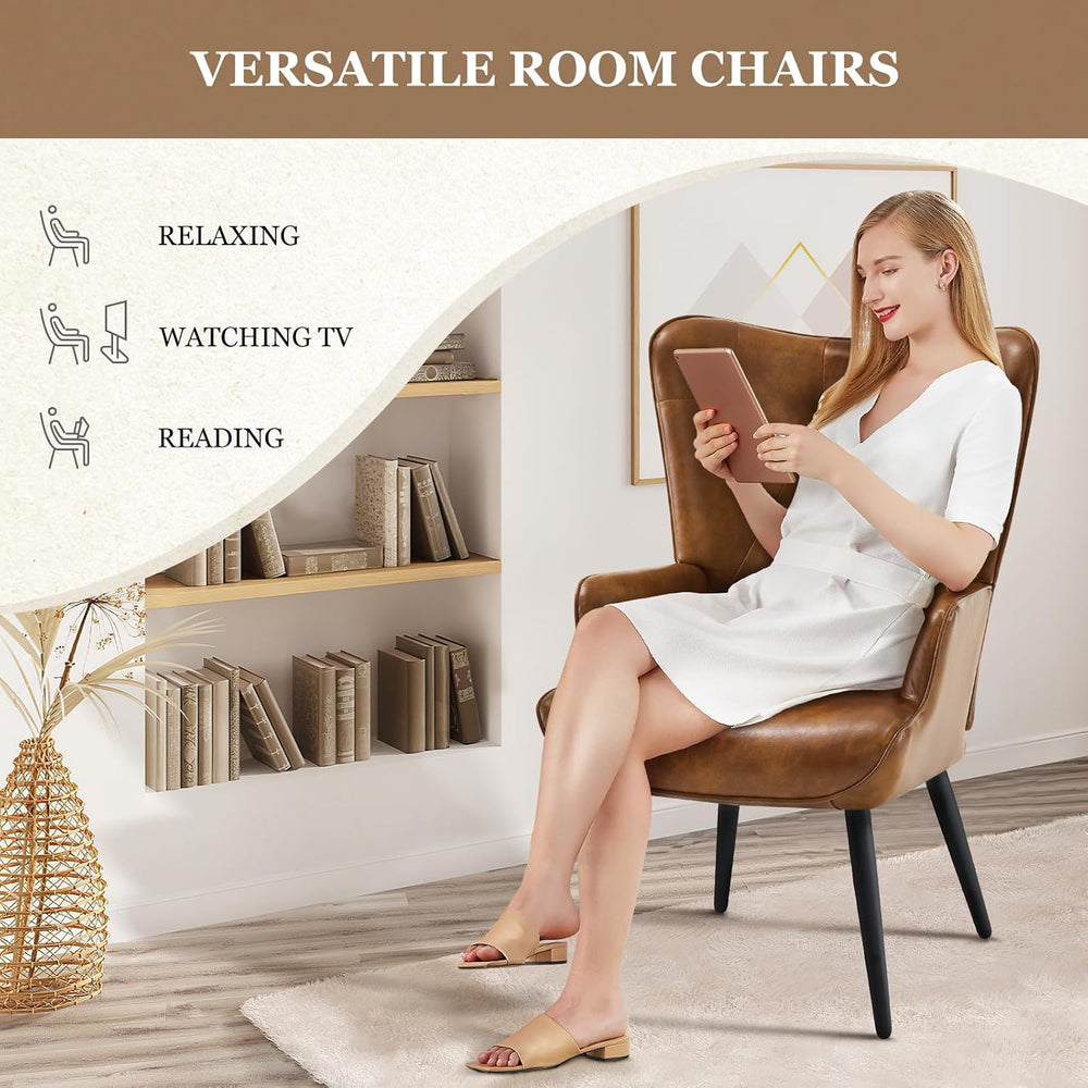 Furnimart Accent Chairs Set of 2, Brown PU Leather Reading Armchair with High...