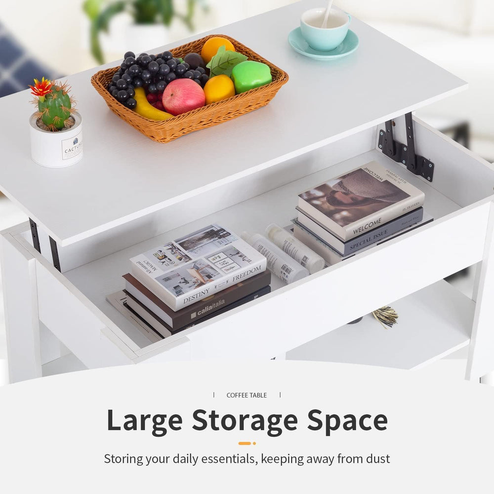FDW | 39" Lift Top Coffee Table | White | with Hidden Storage