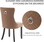 Velvet Dining Chairs Set of 2, Upholstered Dining Room Chairs with Nailhead Trim, Sillas de Comedor Modernas 2, Wooden Kitchen Chairs for Dining Room, Living Room, Kitchen, Bedroom, Brown