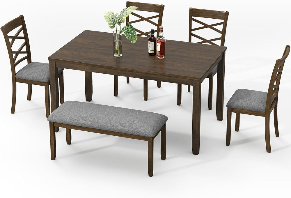 Zevemomo 6-Piece Solid Wood Dining Table Set, Includes 1 Dining Table, 4 Upho...