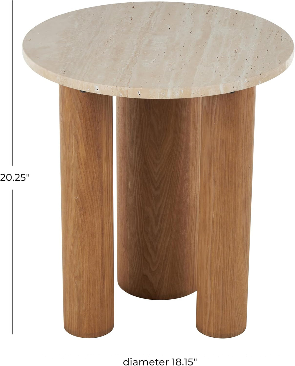 Deco 79 Wood Side End Accent Table End Table with Beige Round Marble Tabletop...
