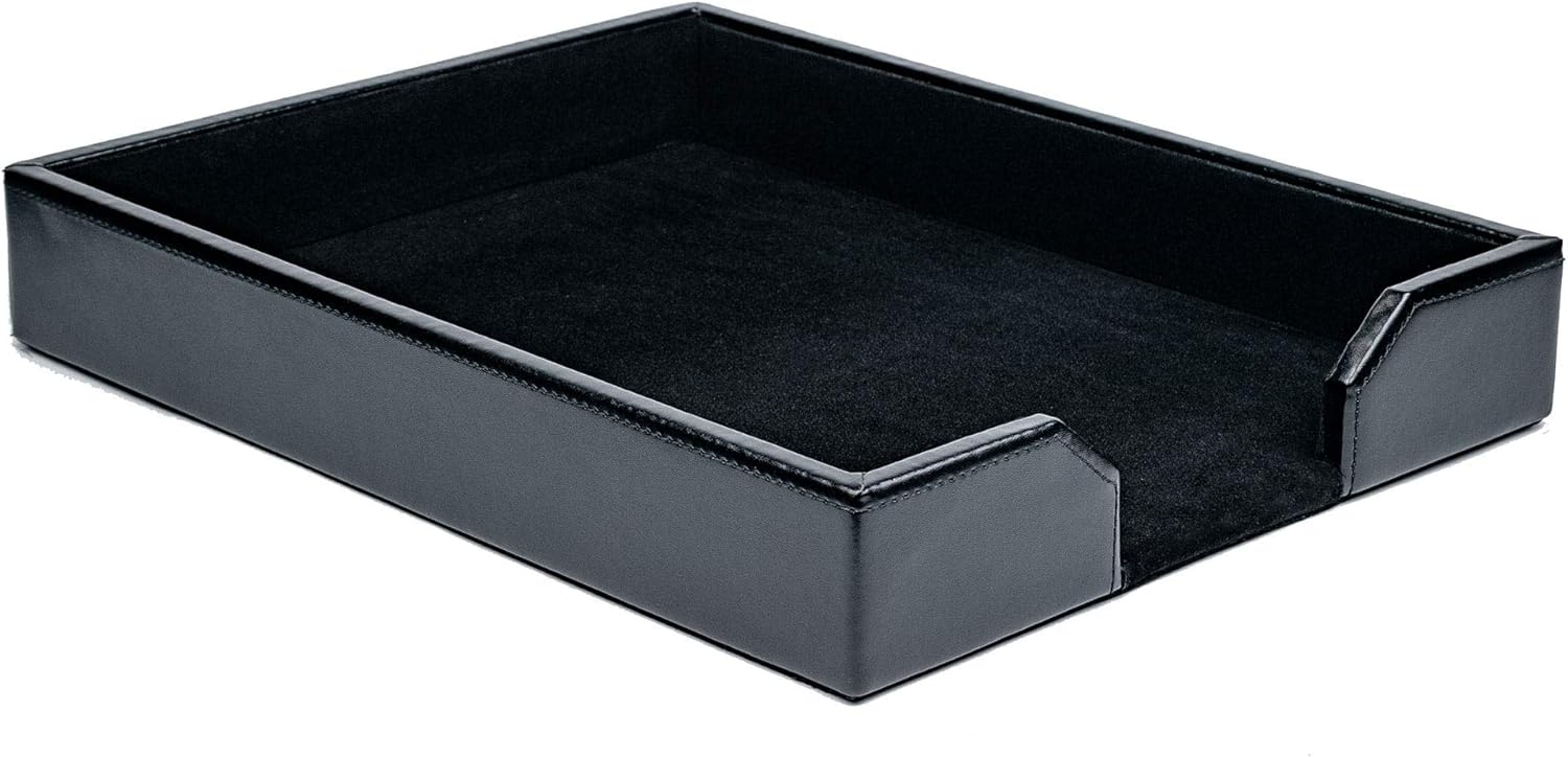 Dacasso Bonded Leather Desktop Tray Luxury Letter Holder & Paper Organizer for Desk, 13.5in x 10.5in x 2.13in, Black