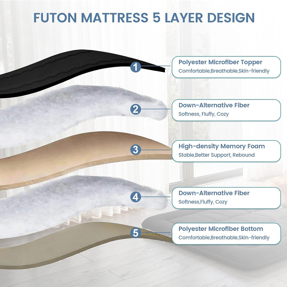 Twin Size Japanese Futon Mattress Foldable Topper Mattress for Floor Tatami F...