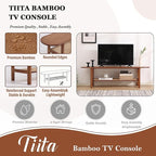 Tiita Bamboo TV Stand with Storage for TV up to 65 inch, Bamboo Rattan TV Console Entertainment Center with 2 Open Shelf, Mid Century Modern Media Console for Living Room, Bedroom, Walnut
