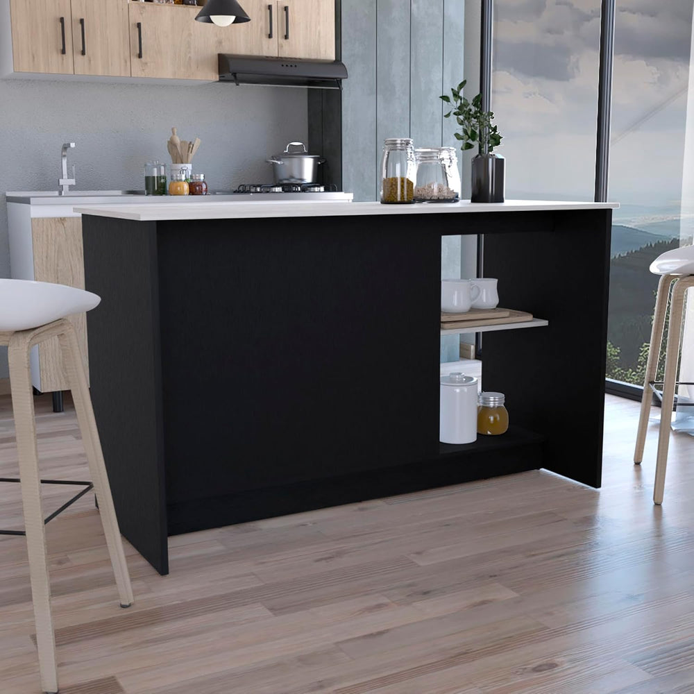 Kitchen Island with Large Top Surface and Double Door Cabinet Black/Ivory | I...