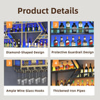 94in 4 Tier Modern Wall Mounted Wine Rack w/LED Light, Metal Wall Bar Shelves Wall Mounted w/Glass Holder, Large Liquor Shelf for Liquor Bottles for Home Bar & Dining Room(Gold-Yellow Led)