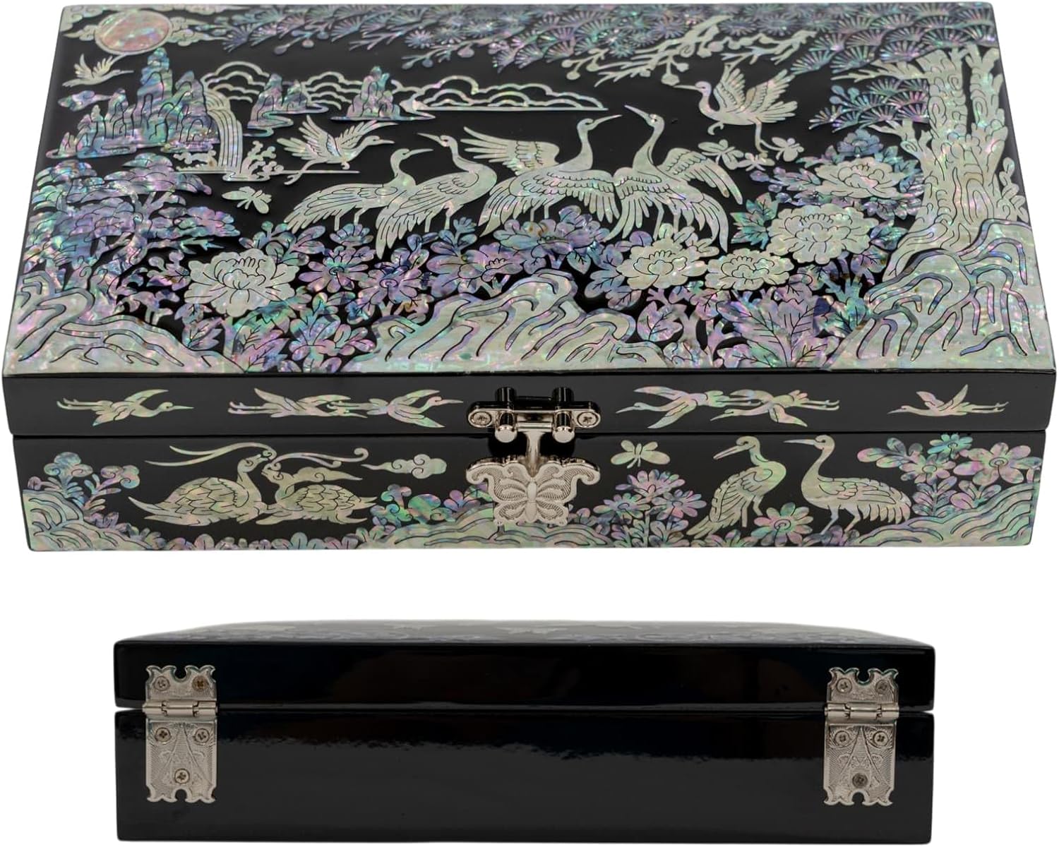 Mother of Pearl Jewelry Organizer box - Handmade Large Wooden Box Romantic Anniversary Birthday Gifts for women (Crane)