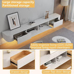 Floating TV Stand with Drawers, Pre-Assembled Wall Mounted TV Console, Modern Floating Media Console for Living Room, Space-Saving Floating TV Cabinet (White (with Led), 71in/180cm)