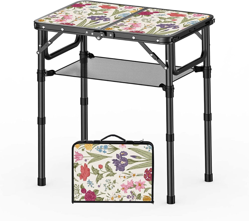 YihuiKo Small Camping Table, Vintage French Flowers Pattern Folding Table | A...