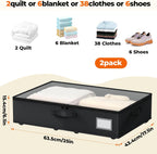 Underbed Storage with Wheels, 2 Pack Under Bed Storage Containers with Clear Lids No Assembly Required, 6.1 inch Rolling Under Bed Storage for Clothes, Shoes