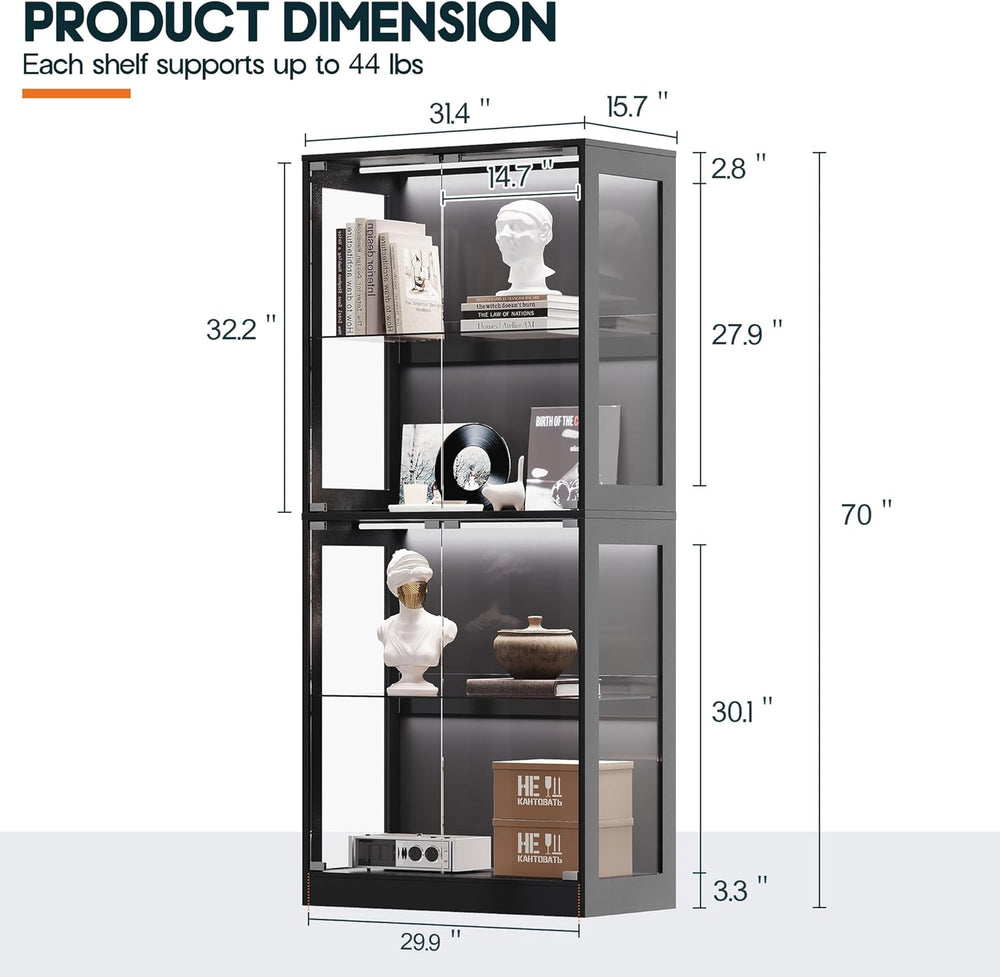 AMERLIFE RGB Display Cabinet with Adjustable Glass Shelves, 4-Tier Storage Ca...