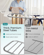 SONGMICS Clothes Drying Rack, Foldable Laundry Drying Rack, Sock Clips, Metal Clothes Airer with Height-Adjustable Gullwings, Space-Saving, Indoor Outdoor, 17 x 51.2 x 39 Inches, Blue ULLR505EQ01