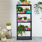 IRONMAX 5-Tier Plastic Storage Shelves, Multi-Purpose Display Shelf Rack, Light Duty Storage Shelving Unit for Laundry Pantry Closet, Black (2, 28“L X 15”W X 67“H)