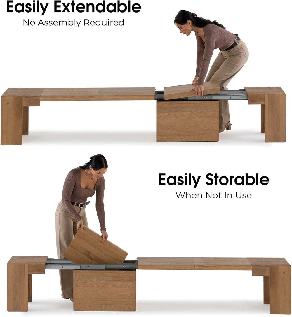 Transformer Table - Extendable Dining Bench, Solid Wood Expandable Seating 1–...