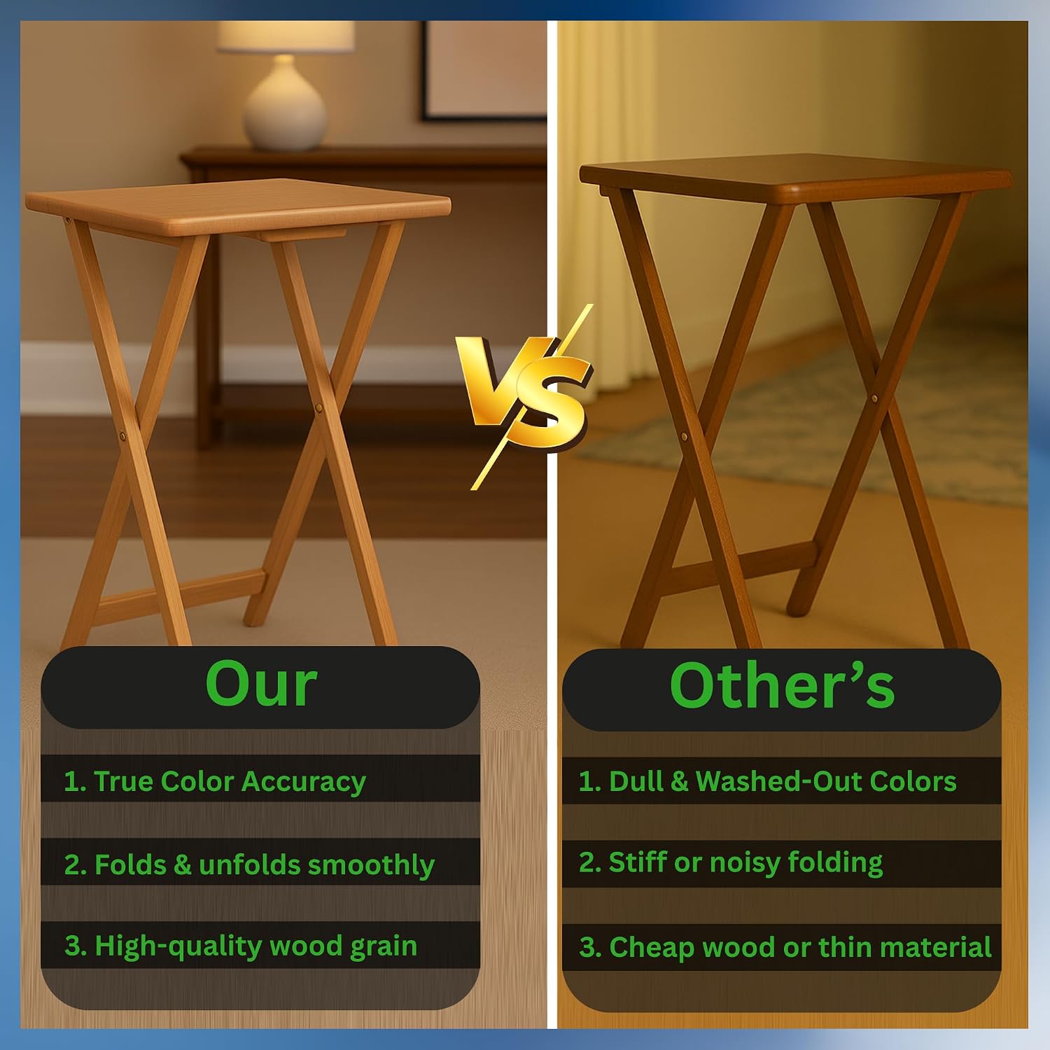 2-Piece Solid Wood TV Tray Table Set | Foldable Snack & Laptop Desk | Portable Folding Dinner Side Table | Space Saving | Natural Finish