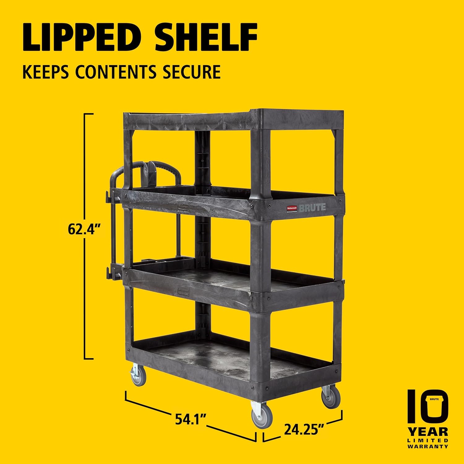 New Rubbermaid Commercial Products 4-Shelf Utility/Service Quad Cart, Heavy Duty Large, Lipped Shelf, Ergonomic Handle, 700 lbs. Capacity, for Warehouse/Garage/Cleaning/Manufacturing (2128657) Black