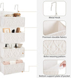Dahey Over The Door Organizer Macrame Boho Nursery Storage Decor with 4 Large Woven Pockets Closet Behind Hanging Organizer for Bedroom Nursery Bathroom Apartments Dorm Pantry Decoration,White