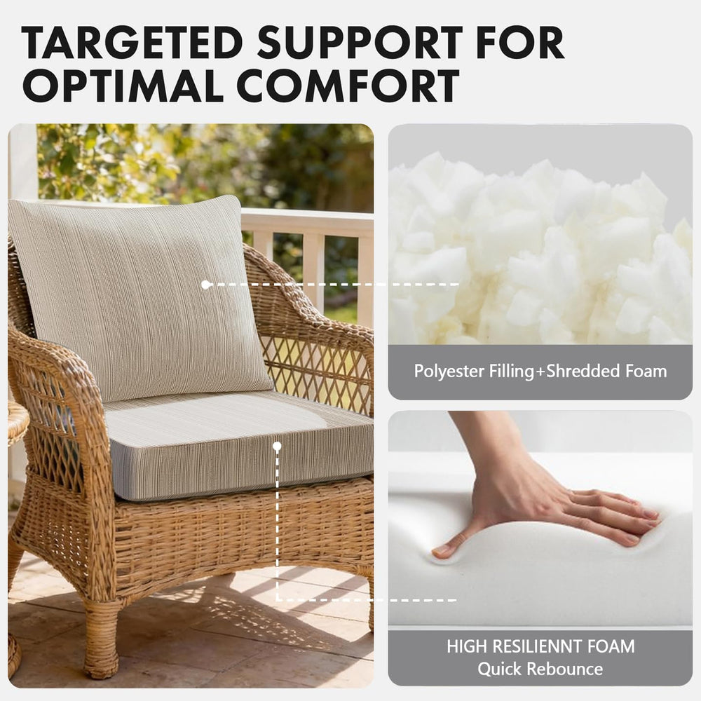 VAKADO Outdoor Chair Cushions for Patio Waterproof Beige Set of 22x22 Inch