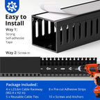 ZhiYo H2in x W2.4in Professional Server Rack Cable Management Raceway, 95in (4X L23.6in) Cable Raceway Kit, Electrically Safe PVC, Open Slot Wire Hider for Under Desk/Computer/Network Cords
