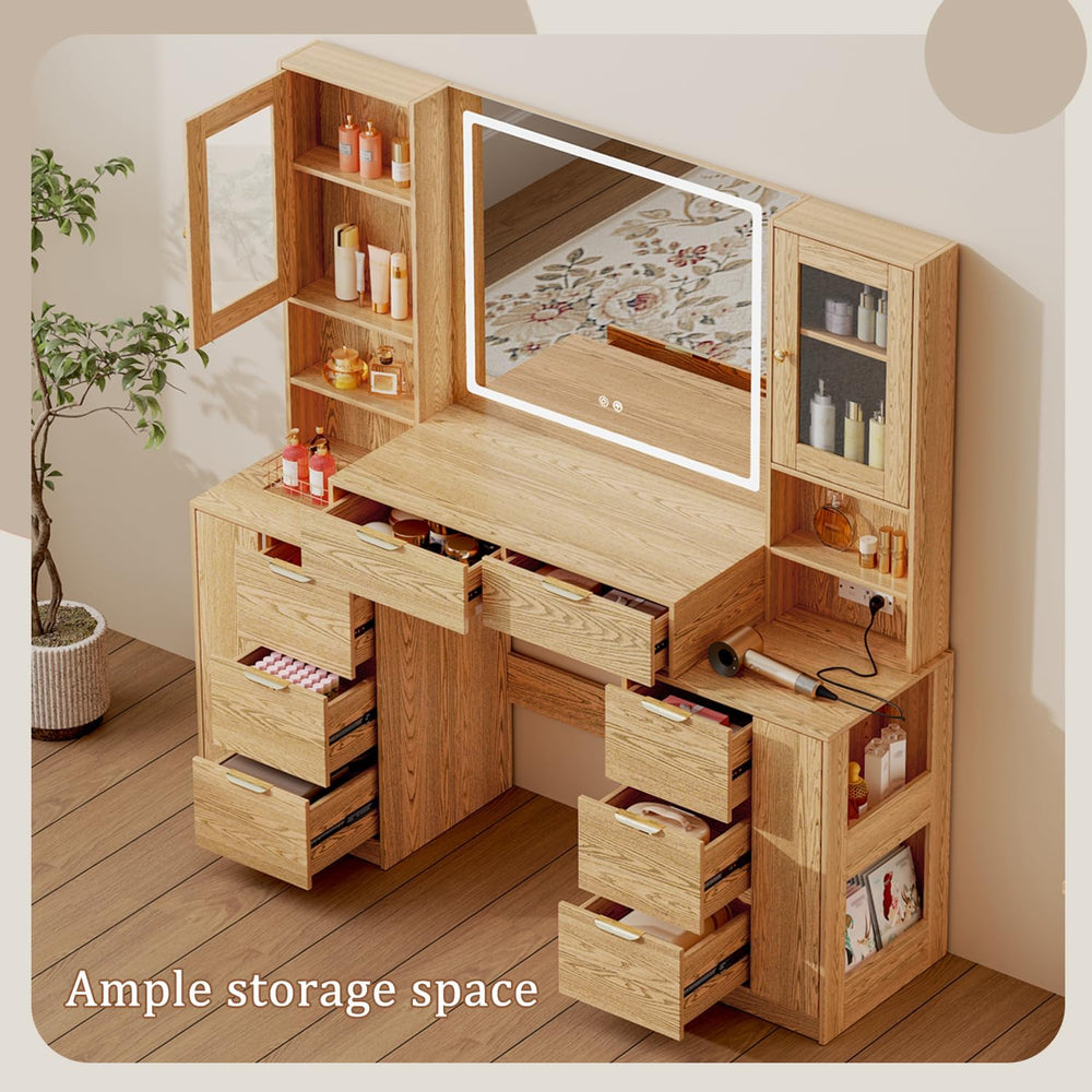 Chrangmay 55.4" Big Modern Vanity Desk with Mirror and Lights,Makeup Van...