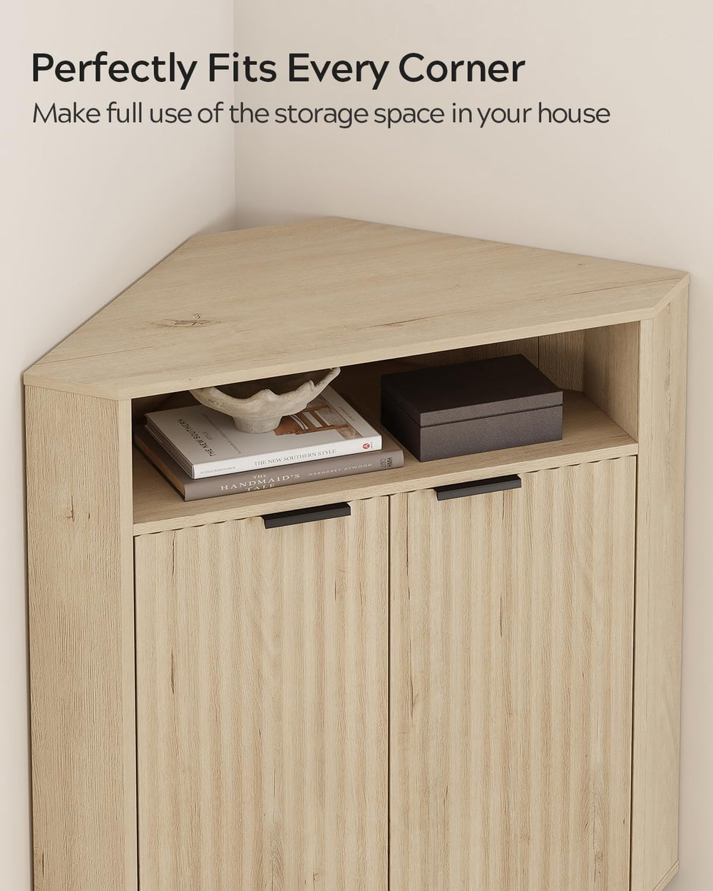 Fluted Corner Cabinet with Storage, Modern Floor Cabinets with Adjustable She...