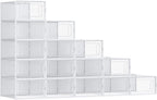 SONGMICS Shoe Boxes, Pack of 15 Shoe Storage Organizers, Stackable Clear Plastic Boxes for Closet, Sneakers, 13.1 x 9.1 x 5.6 Inches, Transparent and White ULSP015W02