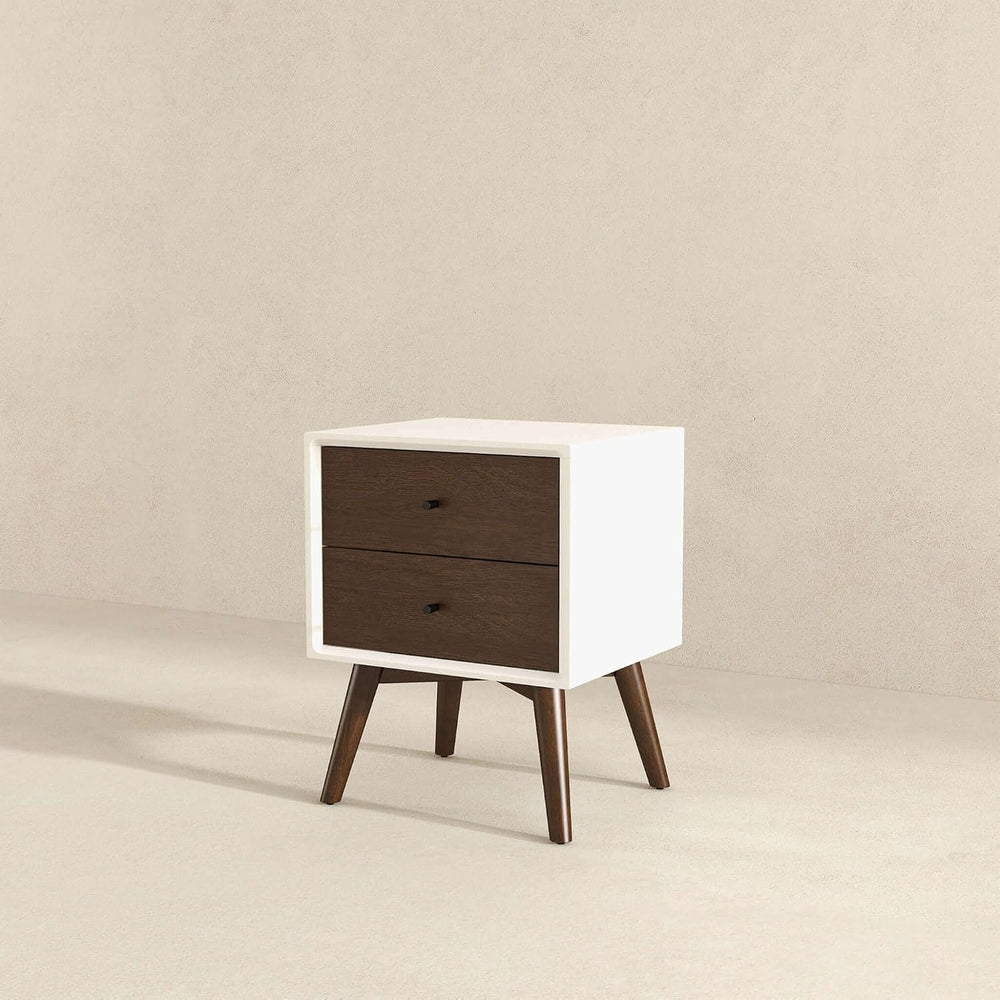Mid Century Modern Style 2-Drawer White Night Stand Solid Wood 23.6" H,f...