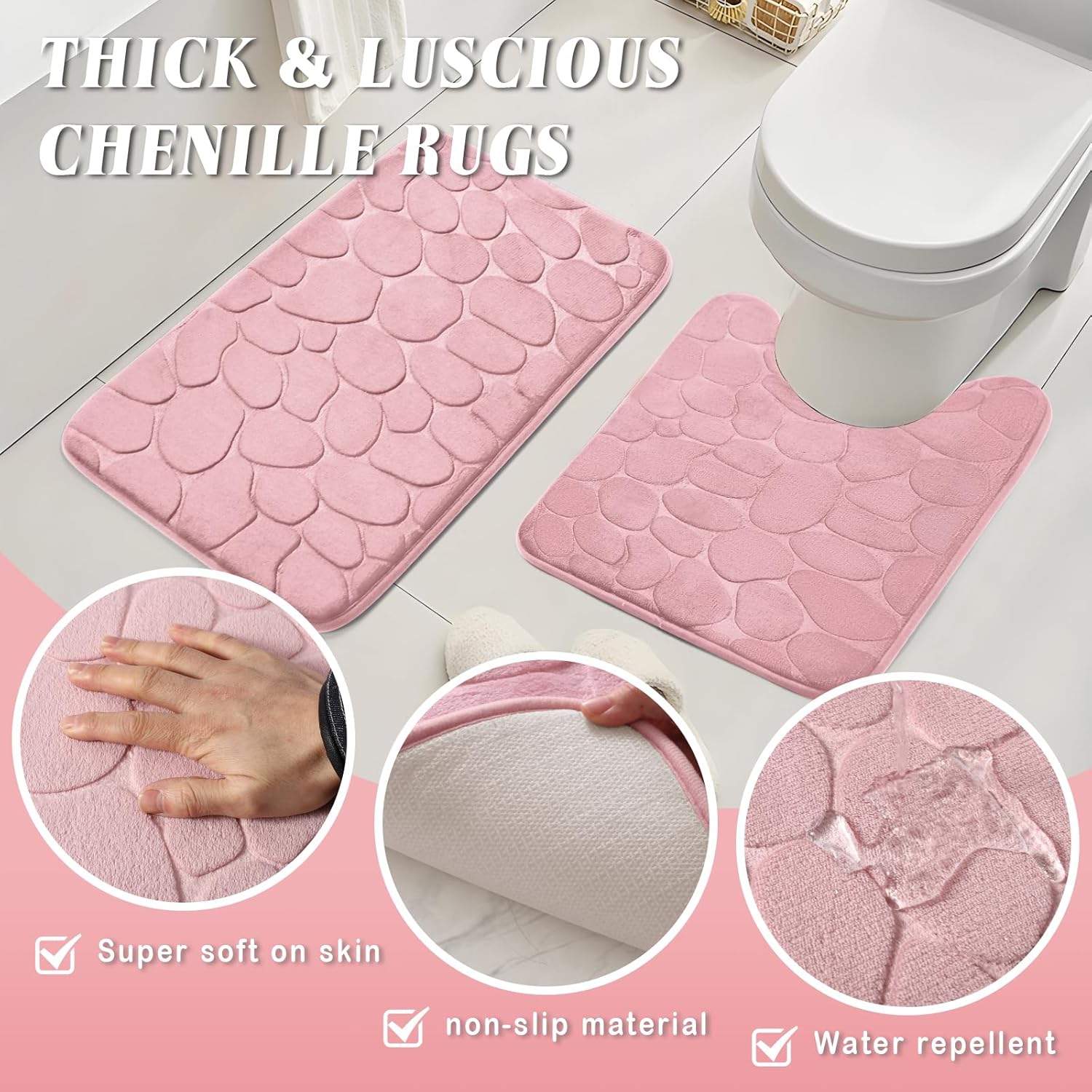 Bathroom Accessories Set- 25PC White Bathroom Set, Bathroom Set with Shower Curtain and Rugs, Pink Shower Curtain Set, Soap Dish & Trash Can