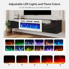 MXV 70'' Floating TV Stand, Modern Media Entertainment Center with 36" Electric Fireplace, TV Console Cabinet Wall Mounted, Adjustable 12-Color LED Lights, for Living Room, Black + White