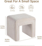 Get Set Style Vanity Stool Chair,Modern Linen Ottoman Foot Stool with Wooden Legs Sofa Bench Footstool Extra Seat for Vanity,Makeup Room,Living Room,Entryway,Office (Fully Assembled) (Beige)